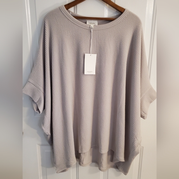 Andree Tops - Andree Oversized Waffle Knit Top - Taupe Beige